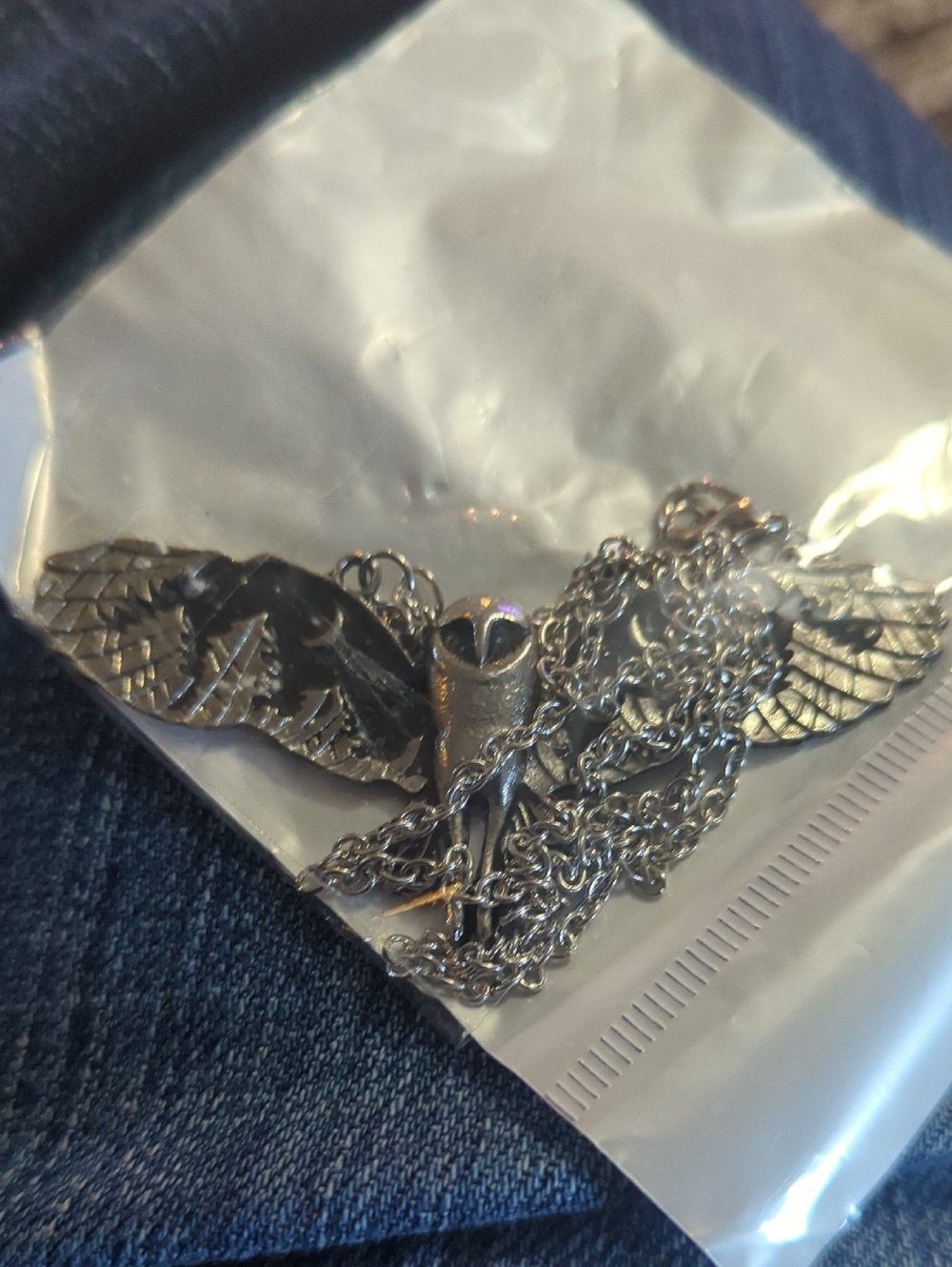 Faux Silver Winged Owl Pendant Necklace
